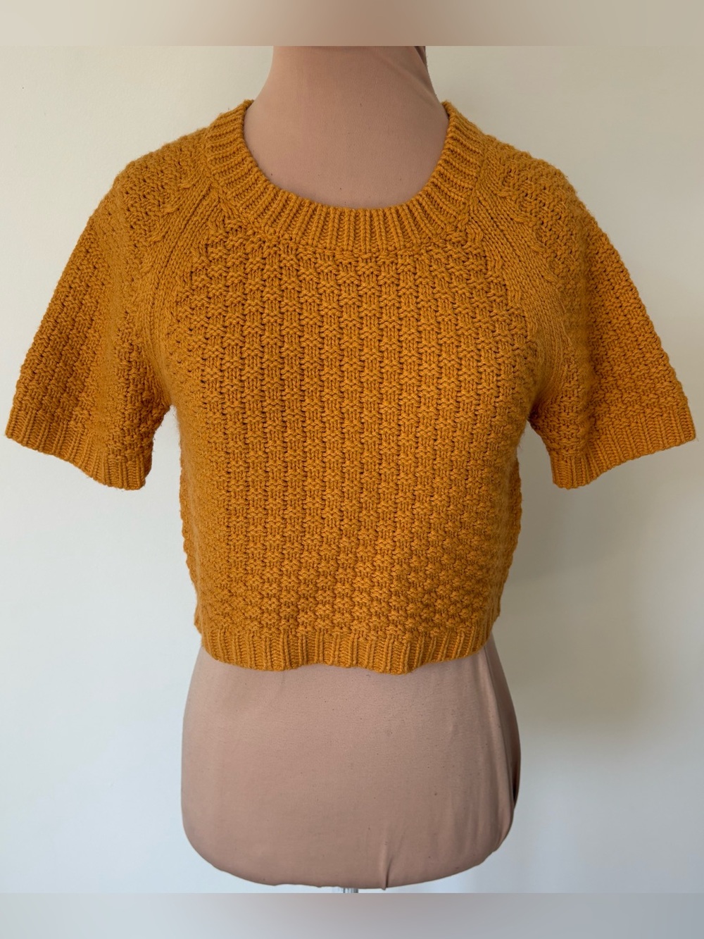 Lovers Friends Knit Mustard Yellow Cropped Short Sleeve Crew Neck Sweater EUC S
